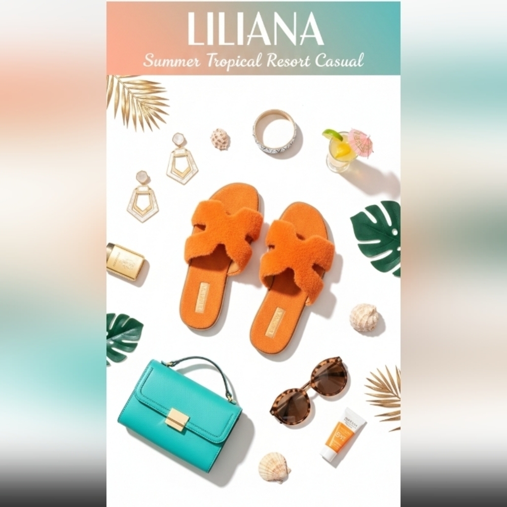 Liliana Mandy Orange Faux Fur Sandals Size 9 Visible Wear